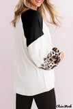 Deanwangkt - Black Waffle Knit Leopard Long Sleeve Twist Knot Blouse