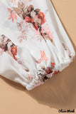 Deanwangkt - Beige Floral V-Neck Balloon Sleeve Twist Front Blouse