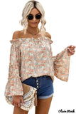 Deanwangkt - Off The Shoulder Floral Print Ruffled Bell Sleeve Blouse