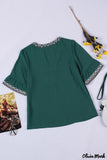 Deanwangkt - Green Bohemian Floral V-Neck Casual Blouse