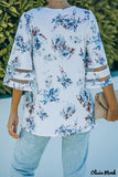 Deanwangkt - White floral blouse with 3/4 flared sleeves