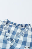 Deanwangkt - Sky blue checked ruffled button-down shirt