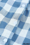 Deanwangkt - Sky blue checked ruffled button-down shirt