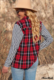 Deanwangkt - Checkered Plaid Shirt with Colored Pockets and Long Sleeve Turn-Down Collar Red