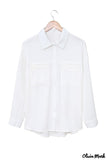 Deanwangkt - White buttoned shirt with long sleeves and plain pocket