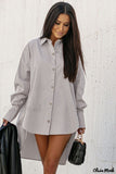 Olivia Mark - High Low Khaki Button Down Long Sleeve Shirt