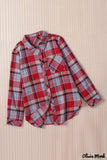 Deanwangkt - Red checkered button down blouse with pocket