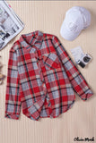 Deanwangkt - Red checkered button down blouse with pocket