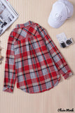 Deanwangkt - Red checkered button down blouse with pocket