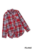 Deanwangkt - Red checkered button down blouse with pocket