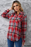 Deanwangkt - Red checkered button down blouse with pocket