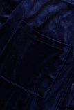 Deanwangkt - Navy Velvet Button Pocket Long Sleeve Shirt