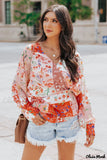 Deanwangkt - Multicolor Patchwork Floral Print V-Neck Wrap Blouse