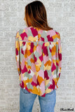 Deanwangkt - Multicolor Abstract Print Long Sleeve Blouse