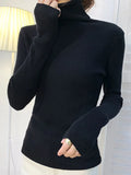 deanwangkt New Women Pullover Turtleneck Sweater Autumn Long Sleeve Slim Elastic Korean Simple Basic Cheap Jumper Solid Color Top