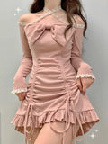 deanwangkt Korean Style Party Mini Dresses Women Japanese Off Shoulder Sexy Kawaii Dress Female Long Sleeve Lace Kawaii Lolita Dress Autumn