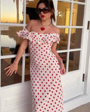 deanwangkt Polka Dot Ruffles Bandage Maxi Dress Women Off Shoulder Slim Elegant Party Dress Summer Beach Holiday Sundresses