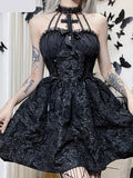 deanwangkt Mall Gothic Emo Jacquard A-line Dresses Elegant Grunge Ruched Bandage Partywear Punk Black Women Halloween Club Dress