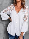 deanwangkt Lace Blusas Summer Top Female Women Shirts Women's White Shirt Blouses Tops Flare Long Sleeve Chic Hollow Out Woman Blouse