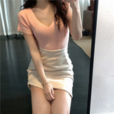 deanwangkt Summer Women Knitted T-Shirts Short Sleeve Shirts Pullover Tops Female Elastic Slim Casual Knit Tee Crop Tops Women's T-Shirts