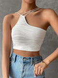 deanwangkt Sexy Asymmetric Neck Crop Top Women Summer Y2K Clothes Grunge High Street Sleeveless Backelss Party Cami Top Streetwear