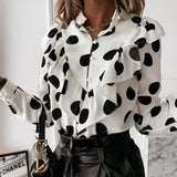 Autumn New Long Sleeve Ruffled V-neck Blouse Vintage Office Lady Chiffon Tops Polka Dot Women Shirt Elegant Clothing