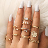 Bohemian Geometric Rings Set For Women Vintage Star Moon Flower Knuckle Finger Ring Women Girl Fashion Jewelry Gift