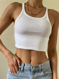 deanwangkt Casual White Sleeveless Cotton Cami Top Women Fashion Ribbed Crop Top Tees Ladies Basic Fitness Camisole Summer