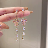 Korean Exquisite Planet Moon Butterfly Tassel Earrings for Women Sparkling Crystal Asymmetrical Drop Earrings Girl Party Jewelry