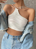 deanwangkt Sexy Asymmetric Neck Crop Top Women Summer Y2K Clothes Grunge High Street Sleeveless Backelss Party Cami Top Streetwear