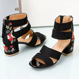 deanwangkt Summer Ethnic Style Embroidered Mid-heel Sandals Women  All-match Thick Heel Elegant Retro Open Toe Embroidered Shoes Women