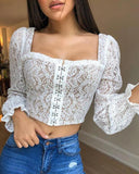 deanwangkt Women Summer Sexy Floral Bandage Short Sleeve Tops Lace Up Corset Tops Cropped Top Lantern Sleeve Tee Crop Top Party Club