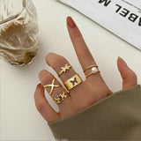 Bohemian Geometric Rings Set For Women Vintage Star Moon Flower Knuckle Finger Ring Women Girl Fashion Jewelry Gift