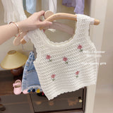 Summer Baby Girl Outfit Set New Born Baby Girl Clothes 2 Pcs Vest Pant Fashion Print Kids Denim Shorts Korea Style