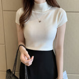 Womens Tops And Blouses Summer Short Sleeve Blouse Women Blusas Mujer De Moda Turtleneck Knitted Blouse Shirt Tops