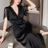 Female Nightgown Elegant Palace Style Princess Long Nightgown Sleepwear Summer Short Sleeve Sleepshirt Satin Silk Home Dress