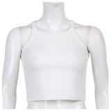 deanwangkt Casual White Sleeveless Cotton Cami Top Women Fashion Ribbed Crop Top Tees Ladies Basic Fitness Camisole Summer