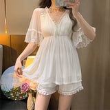 Sleepwear Women Nightwear Women's Sweet New Summer Long-sleeved Sexy Lace Home Clothes Night Gown Sleep Dress