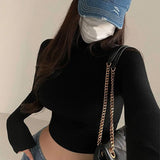 deanwangkt Turtleneck Long Sleeveless T Shirt Female Women Clothing  Autumn Winter New Crop Top Tee Shirt Femme Fashion Korean Y2K Tops