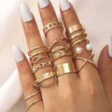 Bohemian Geometric Rings Set For Women Vintage Star Moon Flower Knuckle Finger Ring Women Girl Fashion Jewelry Gift