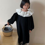 deanwangkt Fashion Autumn Kids Dress contrast color lace collar king style dresses Girls cotton loose long sleeve dress