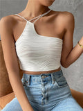 deanwangkt Sexy Asymmetric Neck Crop Top Women Summer Y2K Clothes Grunge High Street Sleeveless Backelss Party Cami Top Streetwear