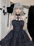 deanwangkt Mall Gothic Emo Jacquard A-line Dresses Elegant Grunge Ruched Bandage Partywear Punk Black Women Halloween Club Dress