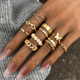 Bohemian Geometric Rings Set For Women Vintage Star Moon Flower Knuckle Finger Ring Women Girl Fashion Jewelry Gift