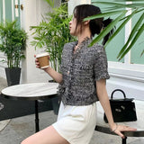 deanwangkt Korean Tassel Weave Short Coat Women Fashion Street Single-Breasted Tweed Outerwear Woman Summer Thin V-Neck Short Sleeve Jacket