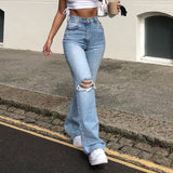 High Waist  New Retro Washed Blue Loose Ladies Denim Trousers Ripped Wide Leg Pants Women's Street Pants Straight Leg Jeans