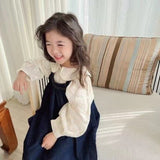 deanwangkt New Spring Girls Dress Suit Children's Clothing Sets Kids Embroidery Lapel Shirt and Denim Strap Dress 2PCS Outfit