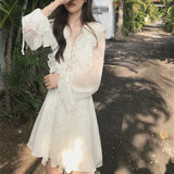 deanwangkt  Women Summer Fairy V Neck White Dress Mini Female Sweet Ruffles Casual Clothes Boho Short Chiffon Elegant Holiday Beach Dresses