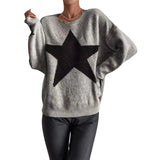 deanwangkt women loose knitted sweater Star Pattern Pullovers Ladies Round Collar Long Sleeve Knitwear Jumpers Y2k Clothes Streetwear