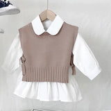 deanwangkt Spring Autumn Baby Girls Sweet Candy Color  Knitting Sweater Vest  Shirts Clothing Sets Children Korean Blouse Vest Outfits